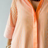 Contrast Striped Midi Shirt Dress - Orange