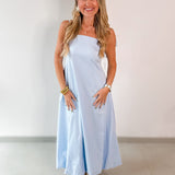 Tie Shoulder Bubble Hem Maxi Dress - Blue