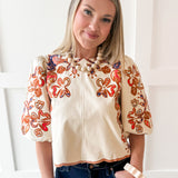 Floral Embroidered Puff Sleeve Top