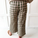 Checkered High Waist Wide Leg Pants- Olive