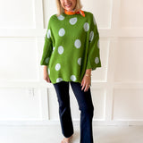 Polka dot Flare Sleeve Sweater- Green