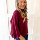 Scallop Cape Style Knit Top - Merlot