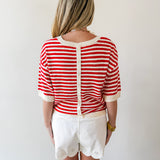 Stripe Contrast Knit Top - Red