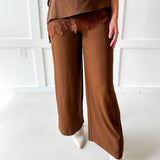 Lace Overlay Pants - Brown