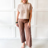 Ribbed Short Sleeve Knit Top - Oatmeal