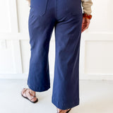 Soft Washed Wide Leg Pants -Navy