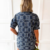 Geo Print Shirt Dress - Navy