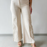 Vertical Seam High Waist Pants - Ecru