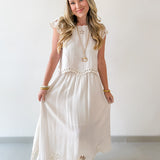 Floral Eyelet Hem Top & Midi Skirt Set - Natural