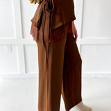 Lace Overlay Pants - Brown