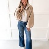 Bomber Jacket with Puff Sleeves - Taupe