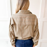 Stripe Drawstring Shirt - Olive