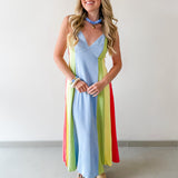 Sky Linen Multi-stripe Midi Dress