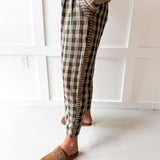 Checkered High Waist Wide Leg Pants- Olive
