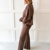 Terry Stripe Top & Pant Set Tan/Brown