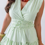 Striped Tiered Midi Dress - Green