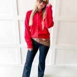Soft Buttoned Knit Top- Red