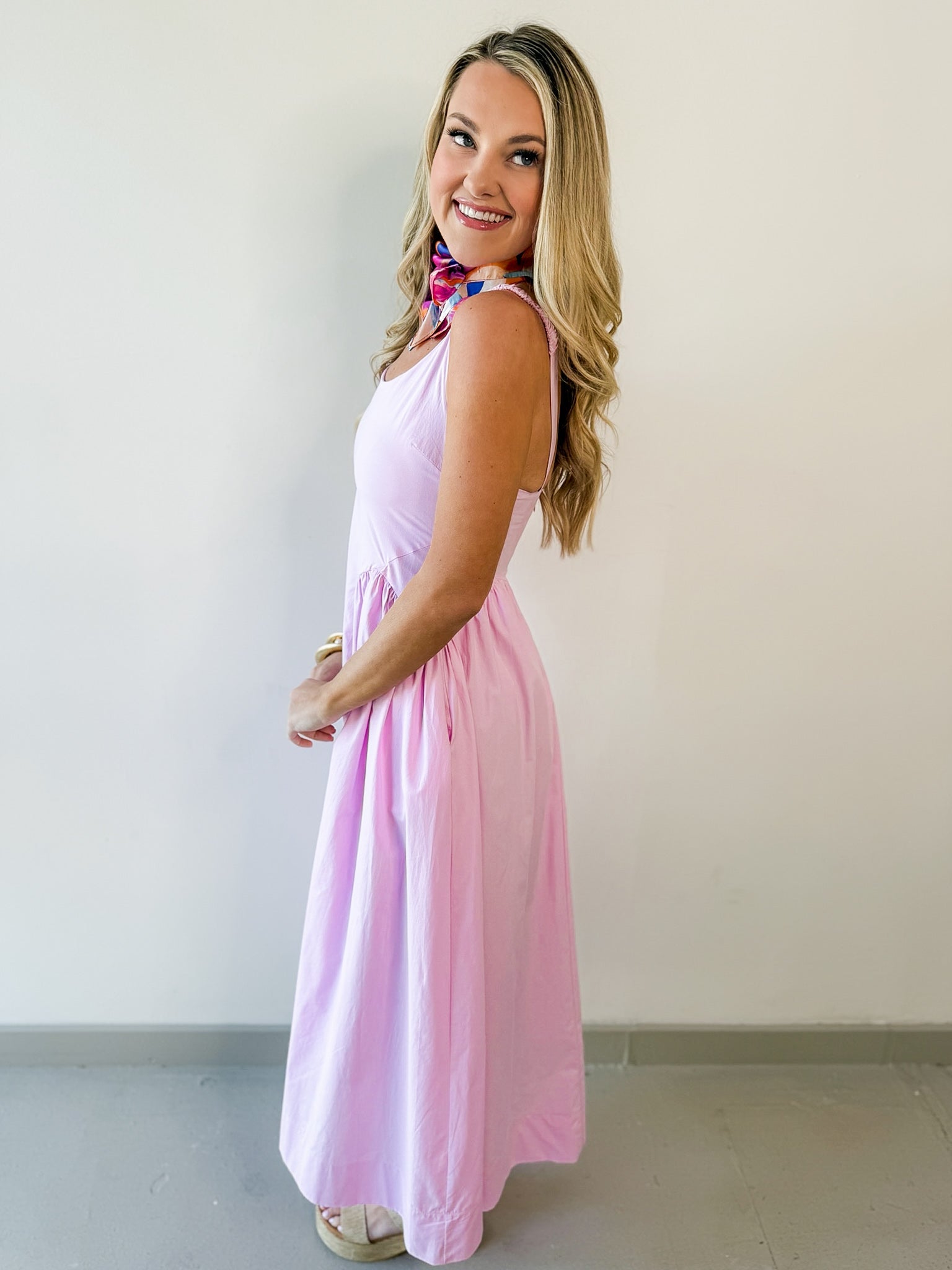 A Line Poplin Dress - Lavender Pink