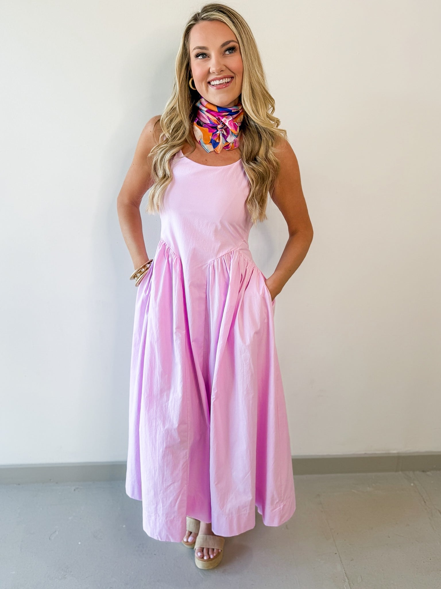 A Line Poplin Dress - Lavender Pink