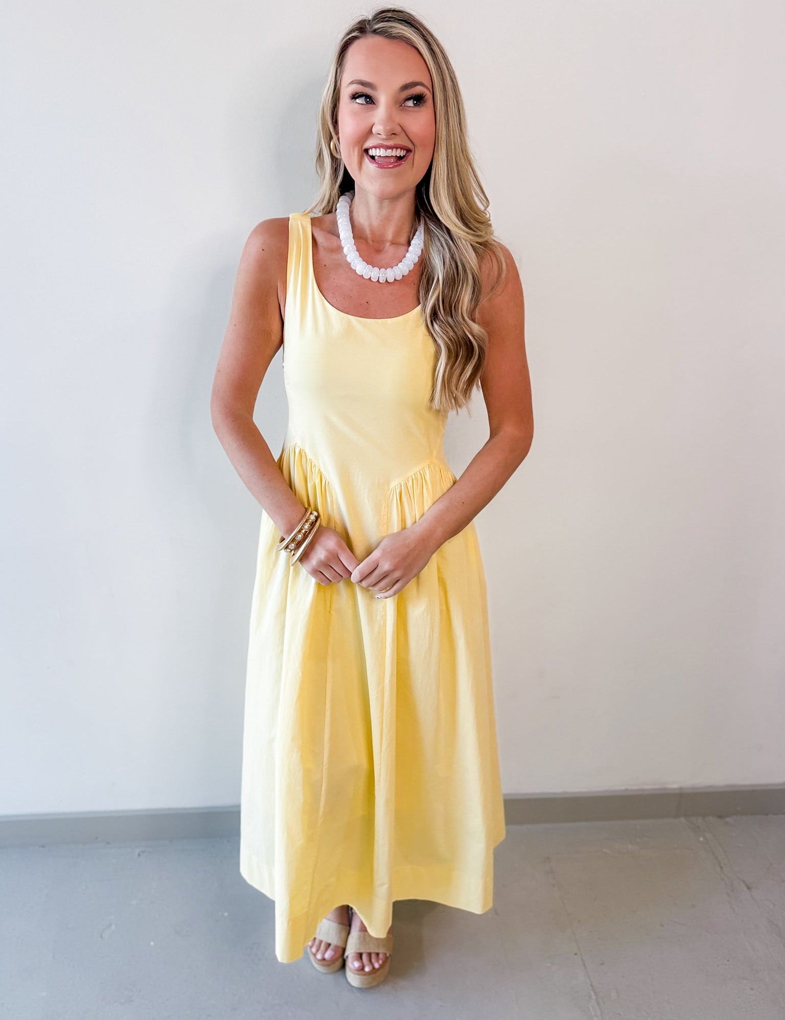 A Line Poplin Dress - Pale Yellow