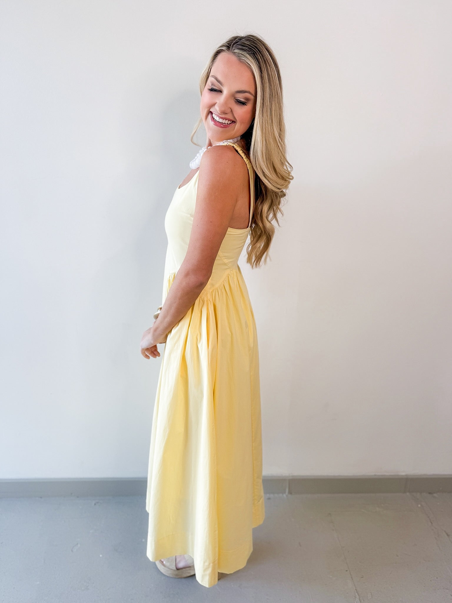 A Line Poplin Dress - Pale Yellow