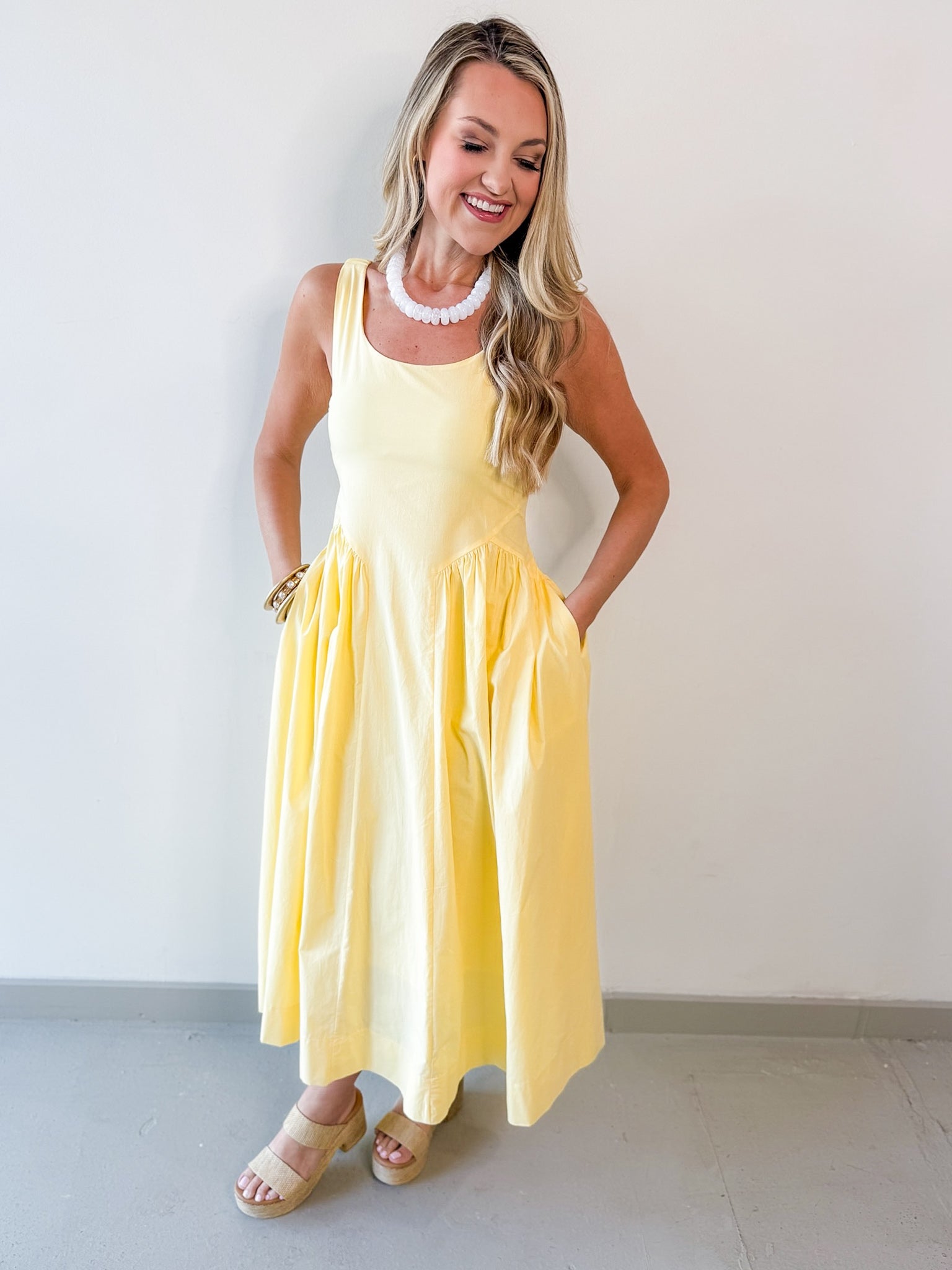A Line Poplin Dress - Pale Yellow