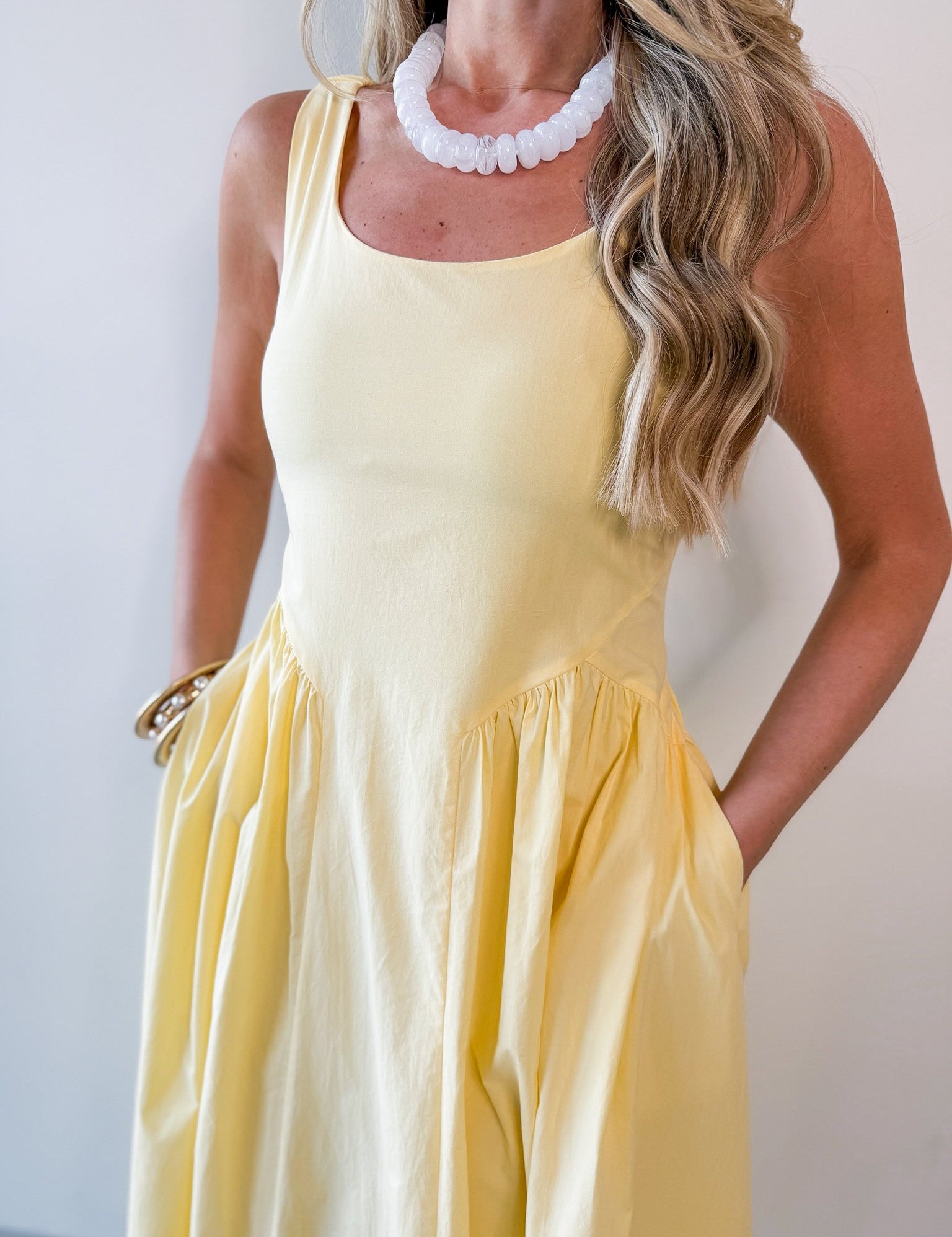 A Line Poplin Dress - Pale Yellow