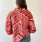 Abstact Print Drop Sleeve Top - Pink-Brown