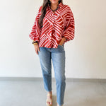 Abstact Print Drop Sleeve Top - Pink-Brown
