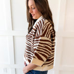 Abstract Animal Print Knit Top - Brown