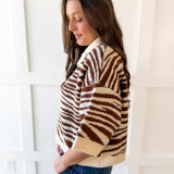 Abstract Animal Print Knit Top - Brown