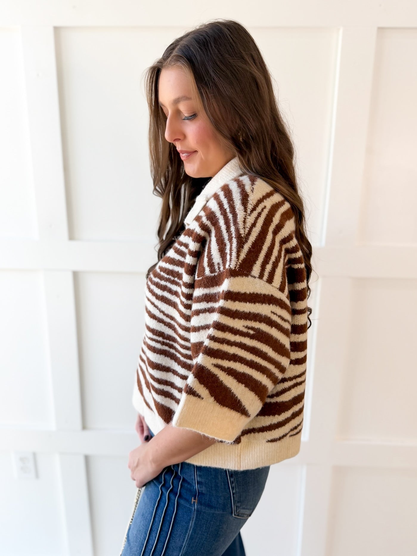 Abstract Animal Print Knit Top - Brown