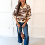 Abstract Animal Print Knit Top - Brown