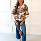 Abstract Animal Print Knit Top - Brown