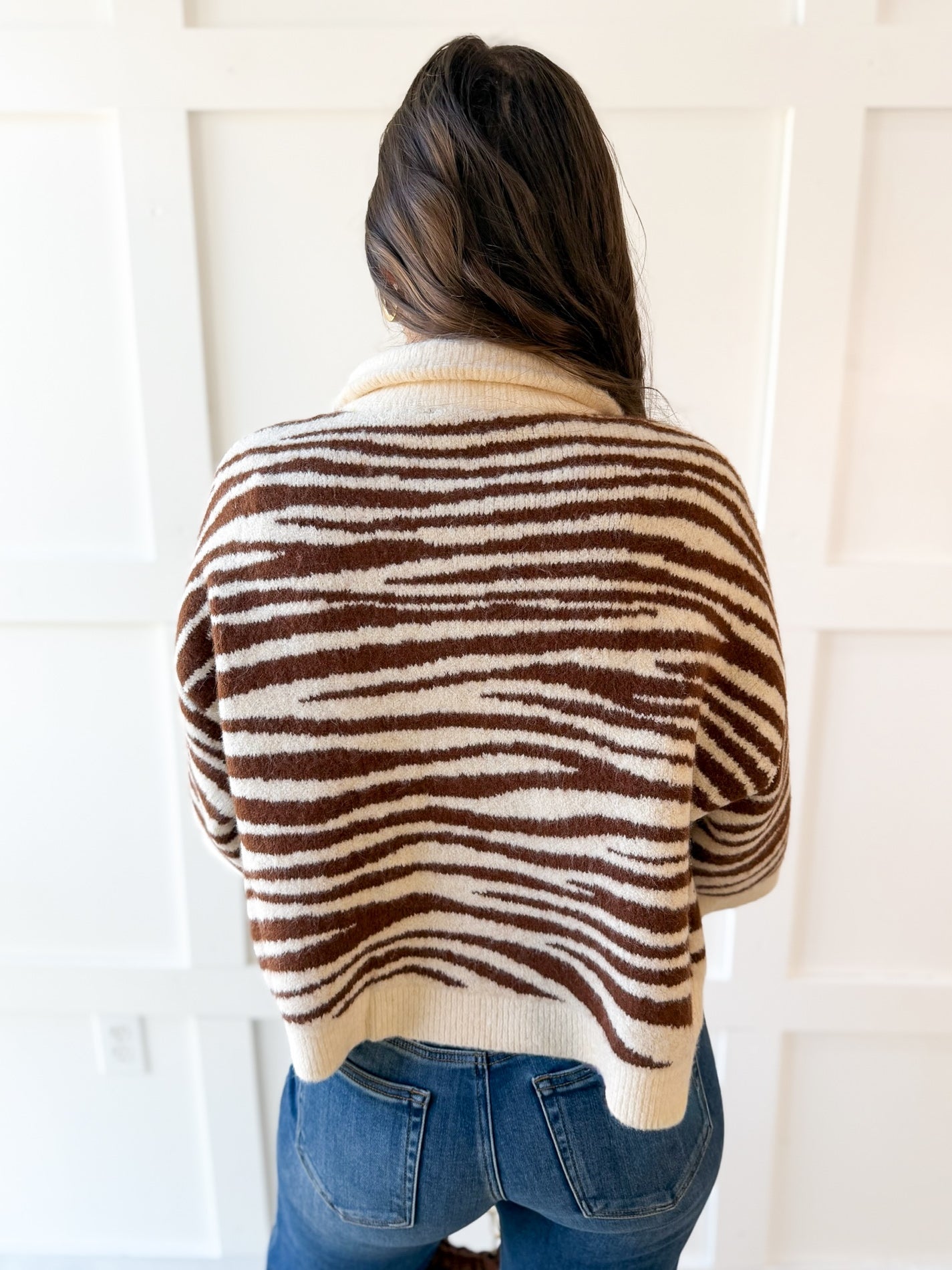 Abstract Animal Print Knit Top - Brown