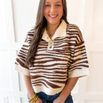 Abstract Animal Print Knit Top - Brown