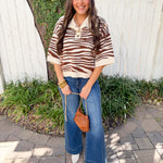 Abstract Animal Print Knit Top - Brown