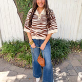 Abstract Animal Print Knit Top - Brown