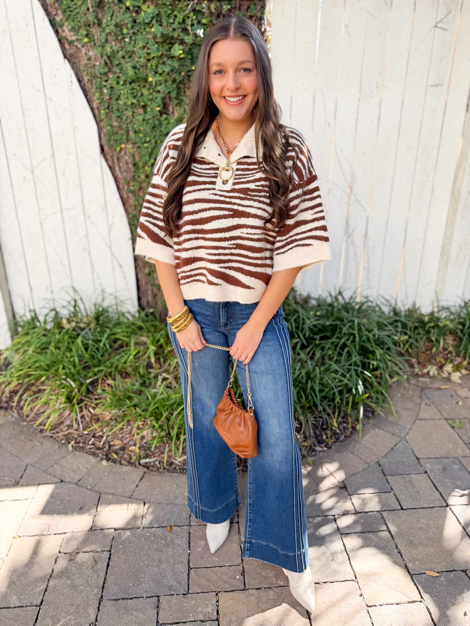 Abstract Animal Print Knit Top - Brown