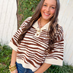 Abstract Animal Print Knit Top - Brown