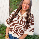 Abstract Animal Print Knit Top - Brown