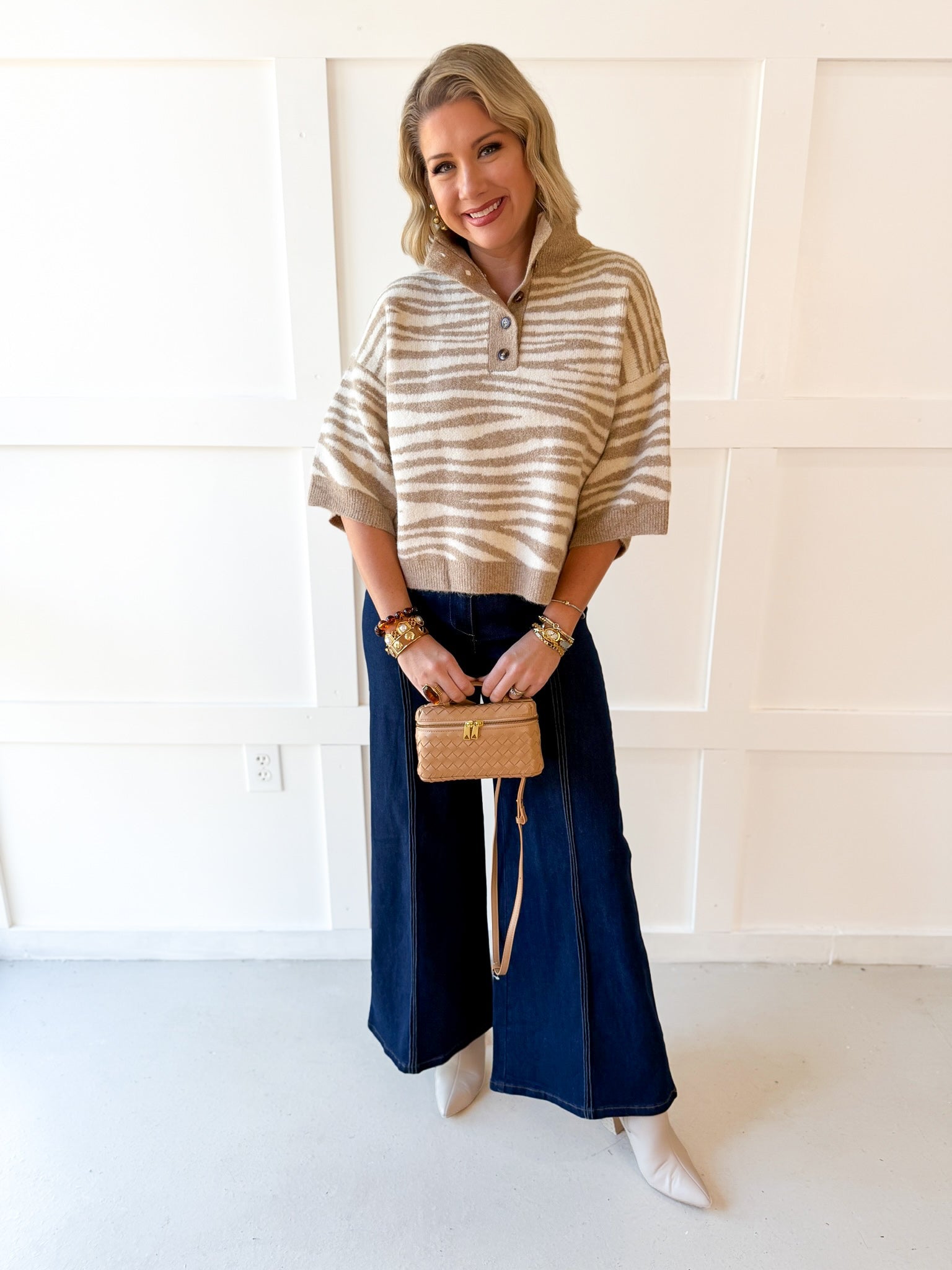 Abstract Animal Print Knit Top - Sand