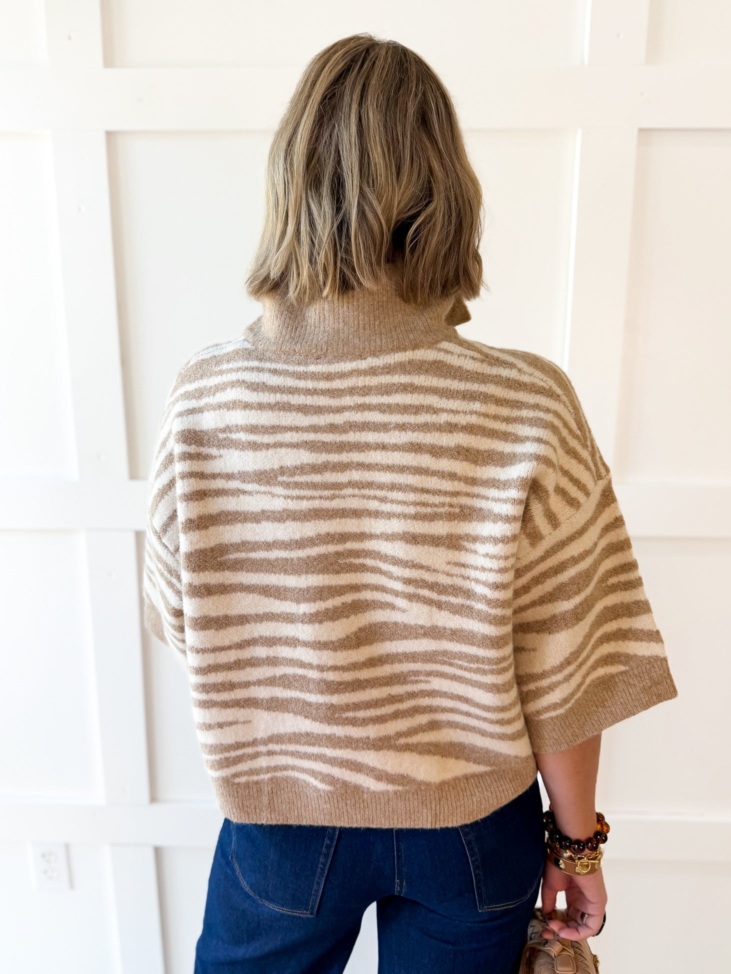 Abstract Animal Print Knit Top - Sand