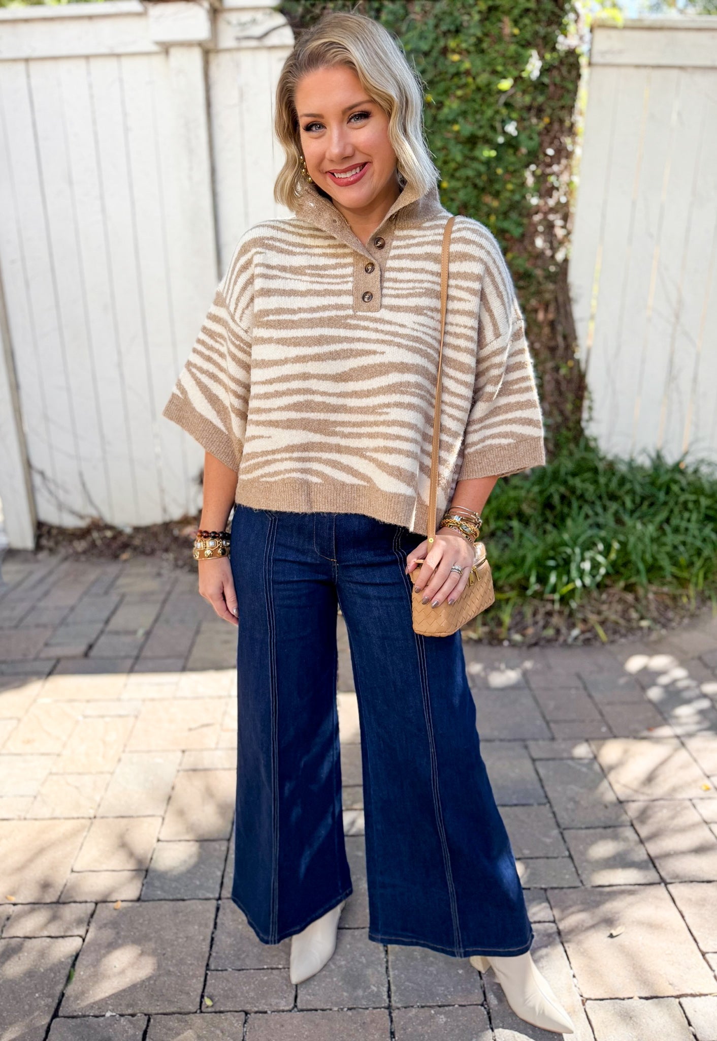 Abstract Animal Print Knit Top - Sand