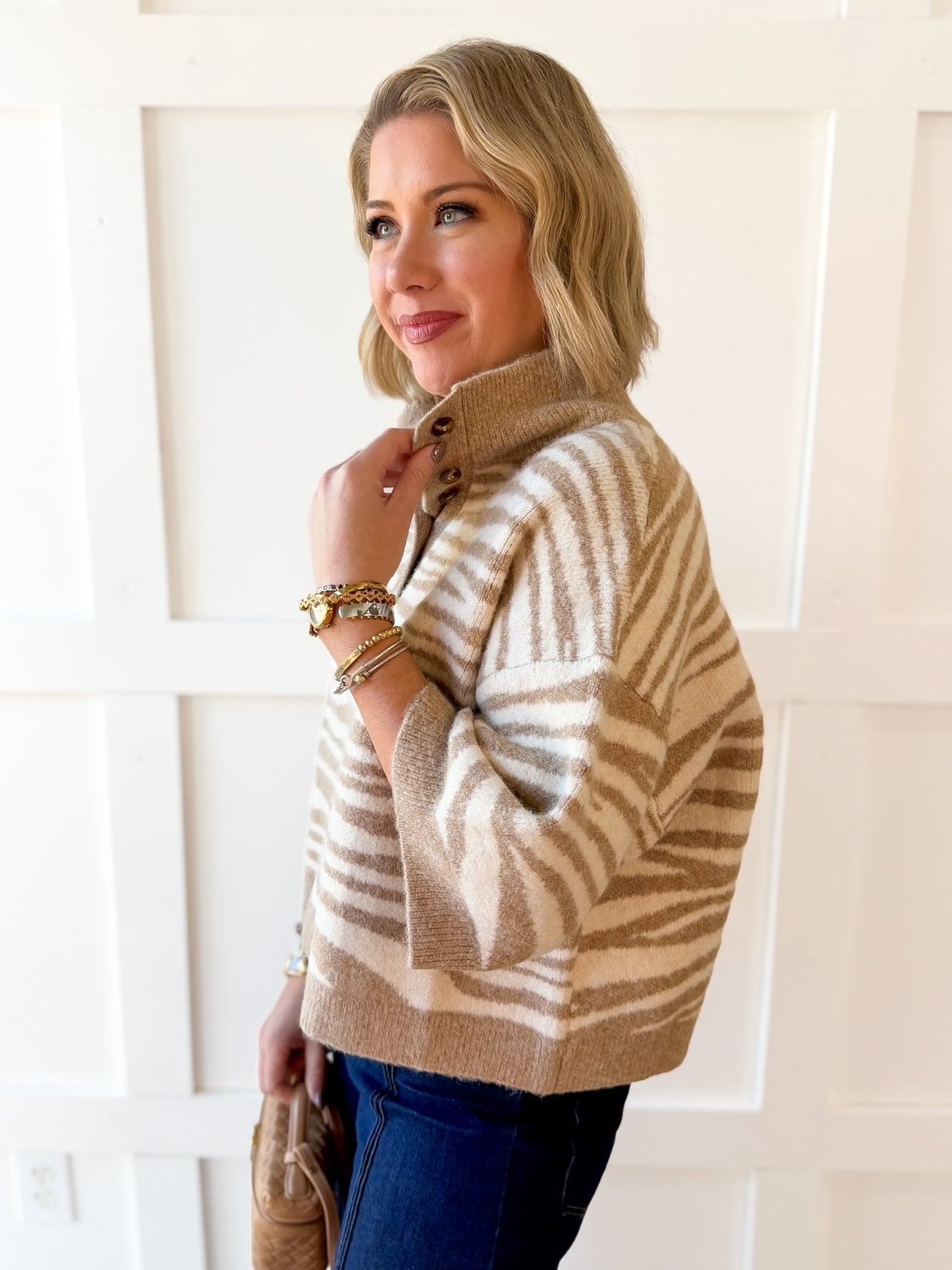 Abstract Animal Print Knit Top - Sand