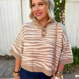 Abstract Animal Print Knit Top - Sand
