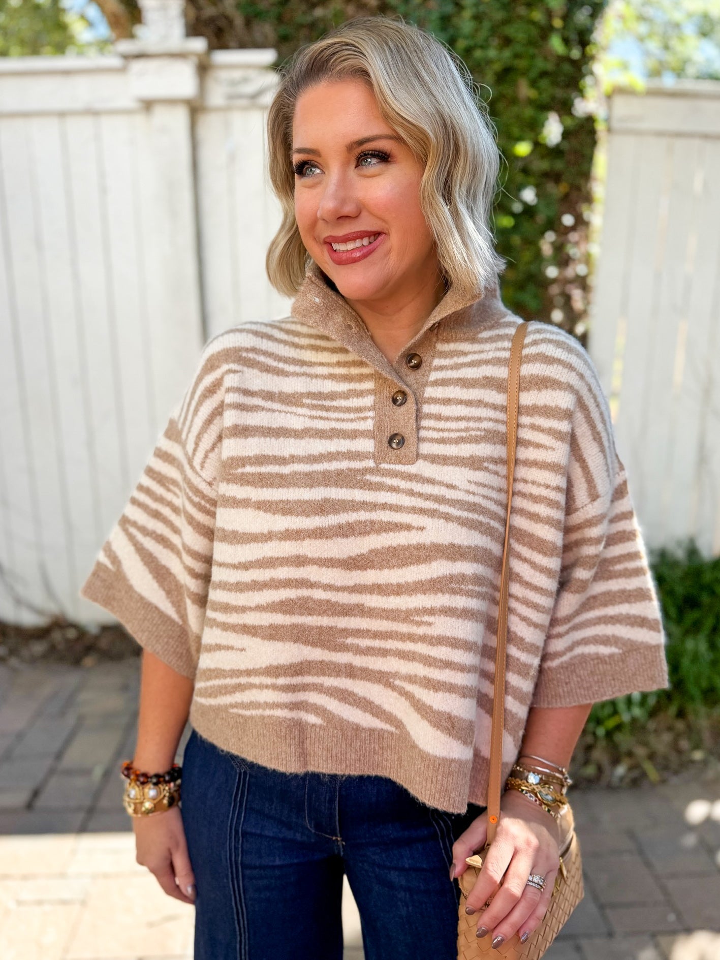 Abstract Animal Print Knit Top - Sand