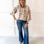 Abstract Print Knit Top- Oatmeal