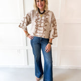 Abstract Print Knit Top- Oatmeal