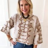 Abstract Print Knit Top- Oatmeal